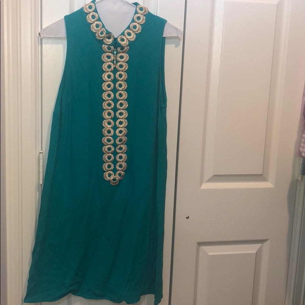 Lilly Pulitzer Teal and Gold Mini Dress - size 6